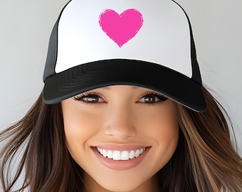 Pink Heart Trucker Hat, Valentines Day Trucker Hat, Bride Trucker Hat, Engagement Gift for Bride, Wife Birthday Gift from Husband