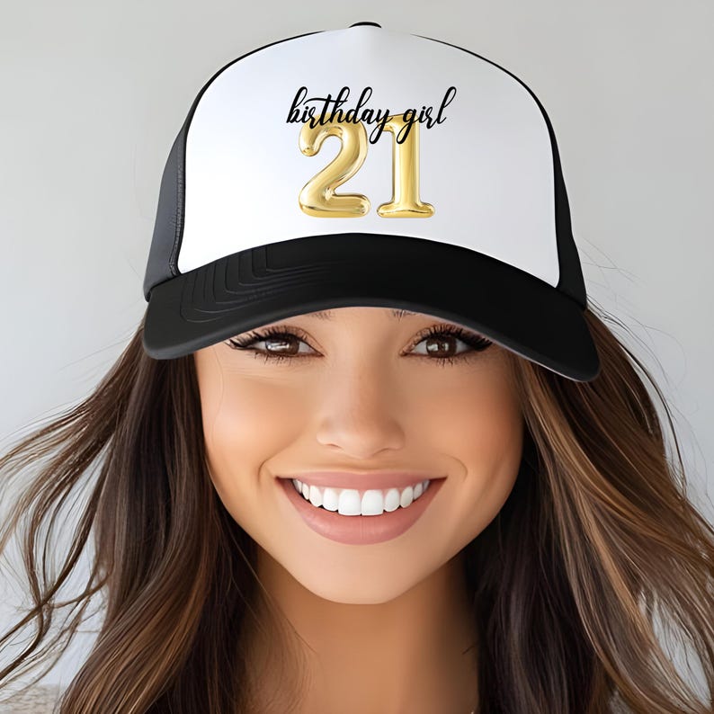 21st Birthday Girl and Birthday Crew Trucker Hats, Gift for Girlfriend, 21 Birthday Girls Trip, Custom Location 21st Birthday Party Hats Black