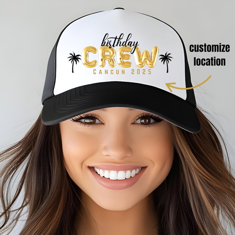 21st Birthday Girl and Birthday Crew Trucker Hats, Gift for Girlfriend, 21 Birthday Girls Trip, Custom Location 21st Birthday Party Hats image 6