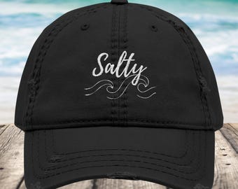 Salty Embroidered Hat, Coastal Beach Distress Hat, Beach Vacation Hat, Family Vacation Hat,  Gifts for Women, Gift for Cruise
