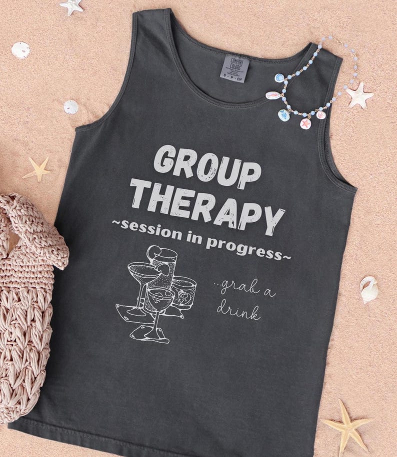 Group Therapy Cocktail Tank Top, Lake Day Drinking Shirt, Girls Weekend Tank, Funny Camping Shirt, Gift for Girls Trip, Boating Shirt image 1