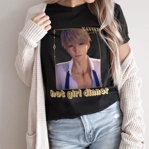 Xavier Funny Hot Girl Dinner Meme Love and Deepspace Retro Streetwear Jersey Short Sleeve T-Shirt Unisex Tee LADS Theme Otome Game Merch