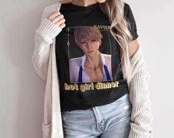 Xavier Funny Hot Girl Dinner Meme Love and Deepspace Retro Streetwear Jersey Short Sleeve T-Shirt Unisex Tee LADS Theme Otome Game Merch
