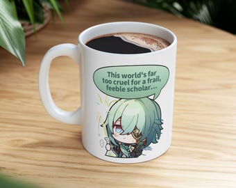 Taza con meme de Anaxa HSR, emoji de Anaxágoras, gracioso y frágil, con pegatina chibi de estudiante débil, regalo para estudiantes STEM y amantes de la ciencia, 11 oz y 15 oz de cerámica