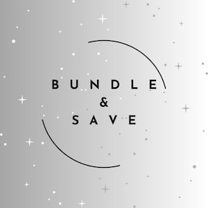 May include: A silver gradient background with white star and dot accents. The words "BUNDLE & SAVE" are in black, centered, with a curved black line above and below the word "BUNDLE".