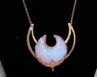 Opalite Moon Electroform Copper Necklace