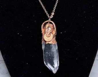 Lemurian Quartz Moon Copper Pendant Necklace