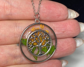 Tree of Life with Flowers Resin Necklace