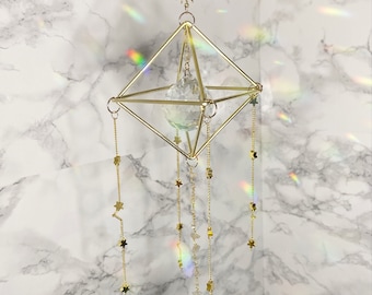 Gold Sun and Stars Suncatcher Window Decor