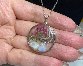 Rainbow Moonstone Flowers Resin Necklace