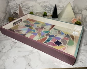 Pastel Stained Glass Wood Tray