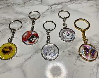 Resin Keychains with Crystals, Flowers and more