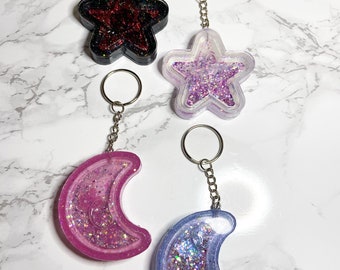 Glitter Shaker Moon + Star Keychains