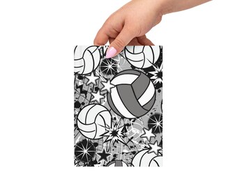 KaPow Volleyball Hardcover Journal; Czarno-biały dziennik siatkarski; Uroczy dziennik siatkarski; Prezent siatkarski