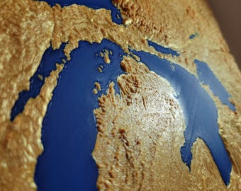 Michigan | Great Lakes Region | 3D Terrain Model | Wall/Desk Art
