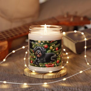 Soy Candle, Christmas Warmth Scent, 9oz, Miniature Schnauzer Design, Newt, Home Decor
