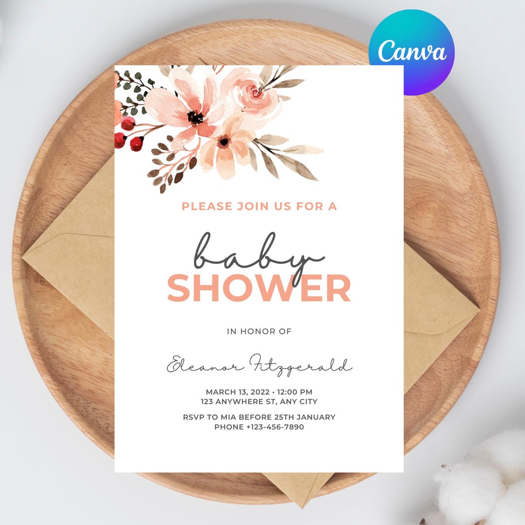 Pink Rose Baby Shower Invitation Template Pink Floral Baby Shower ...