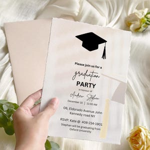 Invitación a fiesta de graduación / Anuncio minimalista de graduación / Plantilla editable para fiesta de graduación / Invitación con varias fotos