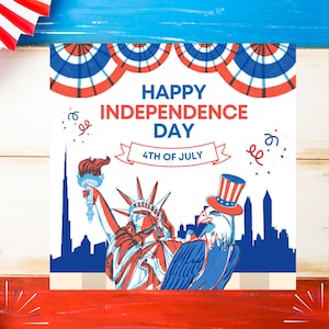Carte de voeux joyeux 4 juillet Carte de fête de l'indépendance patriotique Carte du 4 juillet Joyeux 4 juillet Carte imprimable du 4 juillet