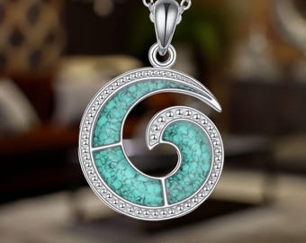 Ocean Wave Turquoise Necklace for Women 925 Sterling Silver Beach Jewelry Gifts