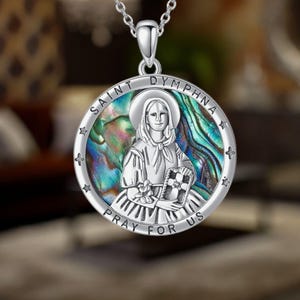 St Dymphna Necklace 925 Sterling Silver Saint Necklace Round Religious Jewelry For Women Men Christmas Gift
