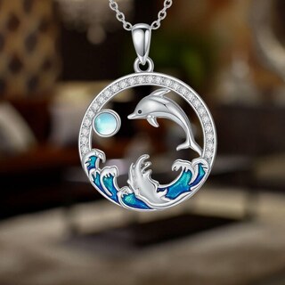 Collana Donna Delfino In Argento 925 Con Cristalli Zirconia - Ciondolo Simbolo Di Saggezza E Amore, Catena Regolabile 40+5 Cm