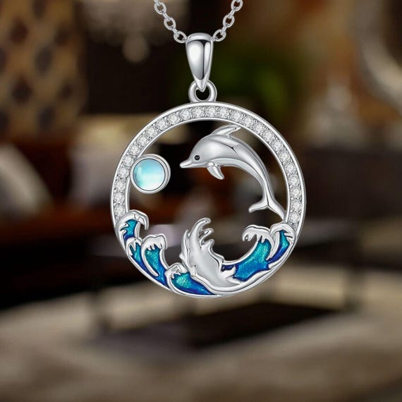 Collana Donna Delfino In Argento 925 Con Cristalli Zirconia - Ciondolo Simbolo Di Saggezza E Amore, Catena Regolabile 40+5 Cm