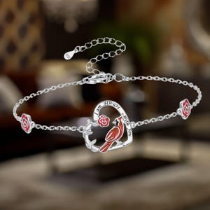 Red cardinal Bracelet 925 Sterling Silver Bracelet for Women Jewelry Memorial Gifts