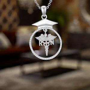 Caduceus Necklace 925 Sterling Silver Medical Pendant Necklace Graduation Gifts Women