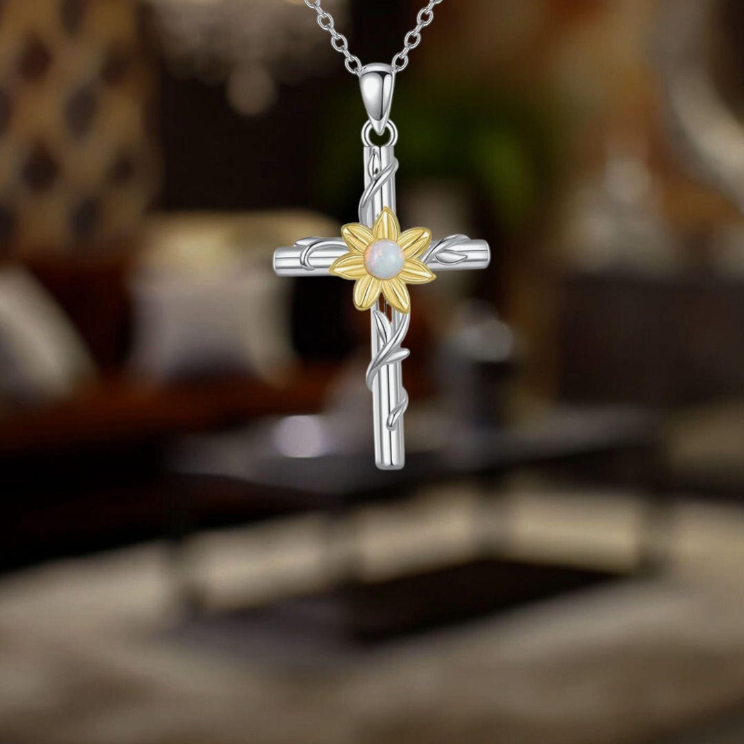 Sunflower Cross Necklace 925 Sterling Silver Christian Jewelry for ...