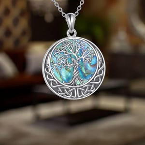 Tree of Life Celtic Necklace 925 Sterling Silver Family Tree of Life Abalone Shell Jewelry for Women