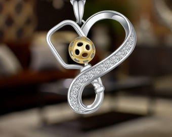 Collar de corazón de Pickleball en plata de ley 925, joyería deportiva de Pickleball para mujer