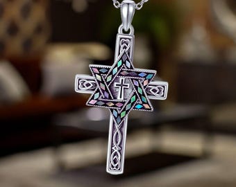 Star of David Cross Name Necklace in 24K Gold Plating by