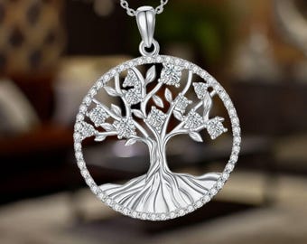 Collana Albero Della Vita In Argento 925 | Ciondolo Per Madre E Figlia | Regalo Donna Con Scatola E Panno
