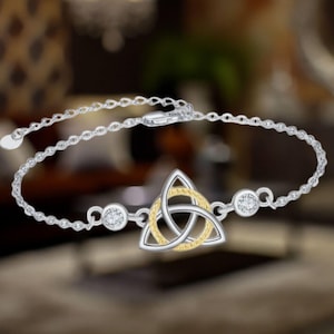 Pulseira irlandesa Celtic Knot, prata esterlina, joia Celtic Trinity Knot para mulheres