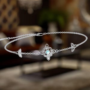 Pulseira de pedra da lua com nó celta, prata esterlina 925, joia com nó celta da trindade para mulheres