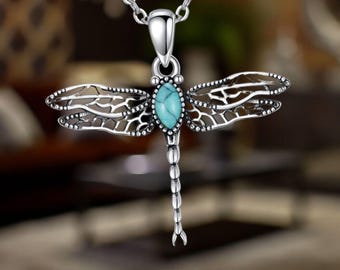 Dragonfly Necklace For Women Turquoise Necklace Silver Jewelry or Women