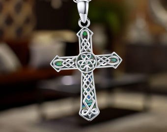 Celtic Cross Necklace 925 Sterling Silver Irish Cross Pendant Necklace Faith Jewelry for Women