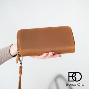 Handgemachtes Leder Portemonnaie, Leder Geldbeutel Damen, Brieftasche Geschenke für Sie, Clutch Leder, Echtleder, Handarbeit - BRAUN