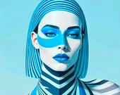 Artic Pulse, affiche design mêlant élégance et modernité dans une palette glacée de bleus et blancs, décoration murale au style futuriste