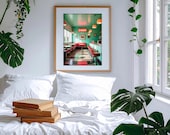 Diner, Art mural imprimable, décoration murale American style, diner, california road trip, travel Route 66, american food, vintage bar