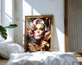 Gold Marilyn, portrait pop et vibrant mêlant nuances de dorée, noir et rose pour une explosion visuelle unique, pour décoration murale