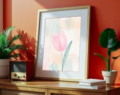 Flower, Art mural imprimable, décoration murale florale tons pastel mêlant douceur et légèreté, teintes apaisantes sur toile blanche