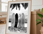 Vague, Art mural avec une touche d’évasion pour votre intérieur, affiche surf, planches face à l’océan, ambiance zen qui invite au voyage.