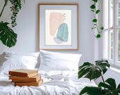 Pierre, Art mural imprimable, décoration murale au tons pastel et pierres mêlant douceur et légèreté, teintes apaisantes sur toile blanche