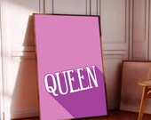Queen, Art mural imprimable, décoration murale contemporaine typographique moderne qui du caractère et de l’élégance à votre maison