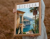 Sicilia, Art mural imprimable, décoration murale dessin illustration moderne contemporaine qui donne de l’élégance à votre maison