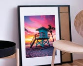 Miami Beach, Art mural imprimable, décoration murale American style, miami, california road trip, travel Route 66, american sunset, vintage