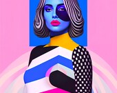 Pop Mirage, portrait Pop Art  aux motifs géométriques, parfait pour ajouter une touche moderne et électrique à votre décoration intérieure.