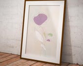 Line, Art mural imprimable, décoration murale florale au trait tons pastel mêlant douceur et légèreté, teintes apaisantes sur toile blanche